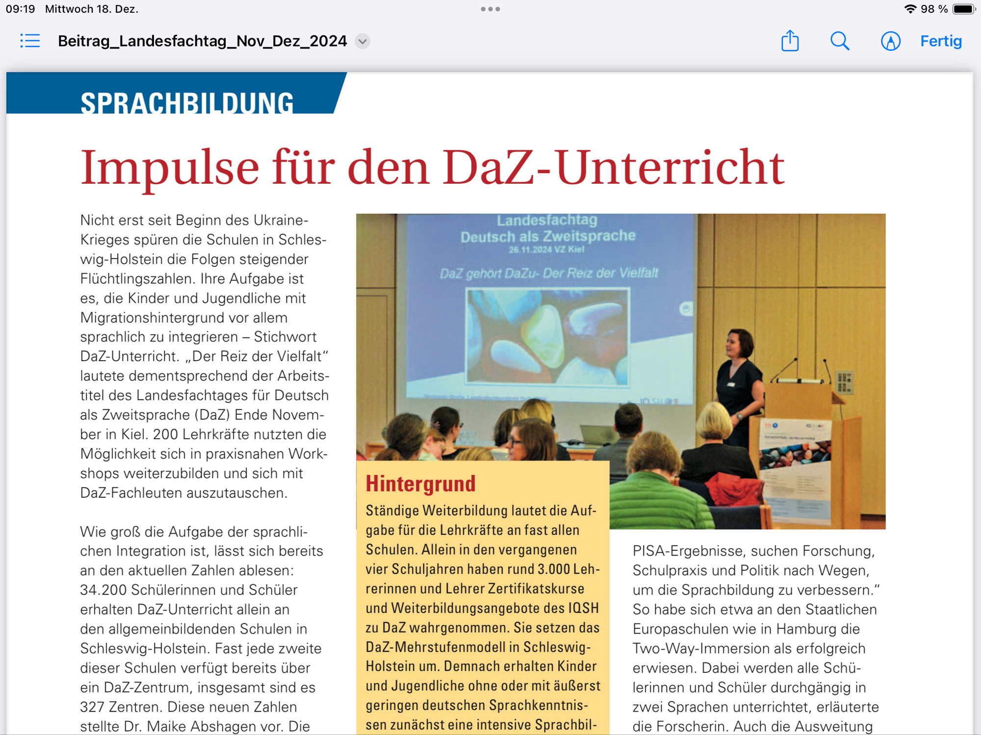 Artikel zum Landesfachtag DaZ